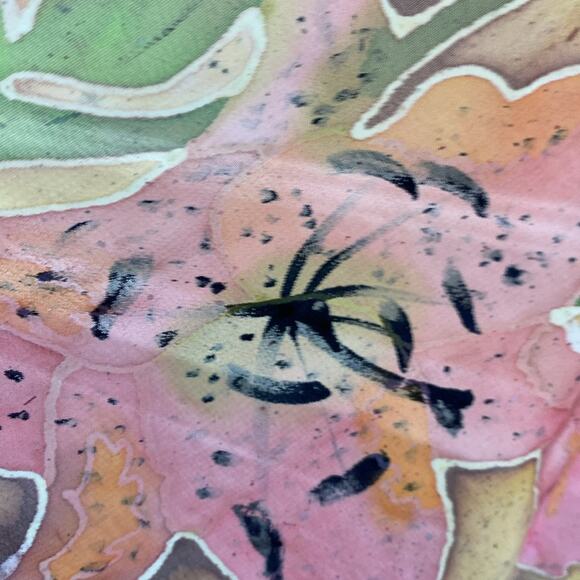 Vintage Batik hand painted floral print square scarf or wrap - Picture 3 of 3